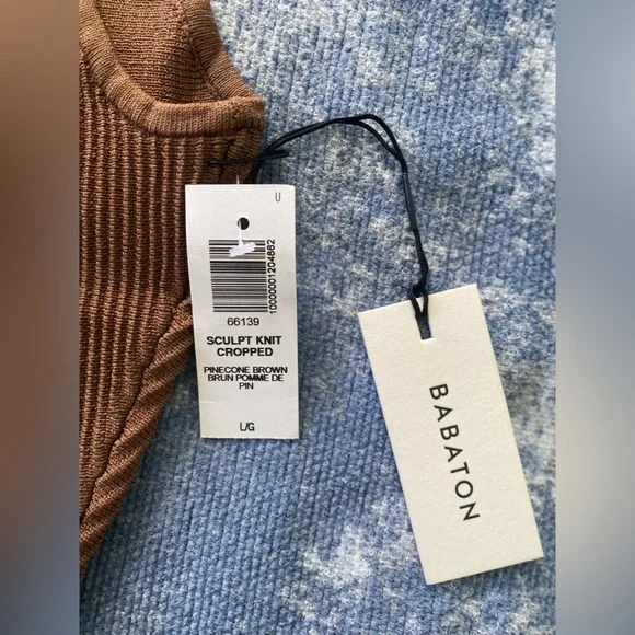 NWT Aritzia Babaton Sculpt Knit Brown Ribbed Women's Crop Top Size Large - Picture 8 of 9